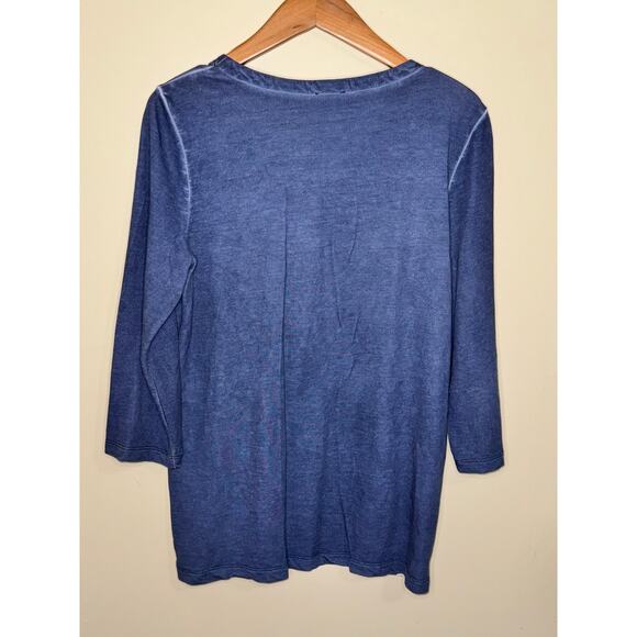 Weekends by Chico's Top Women's 1 Medium Blue 3/4 Sleeve Cotton Viscose Tee EUC - Picture 2 of 6